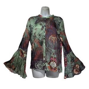 odd molly bell sleeve floral button up top Size 2